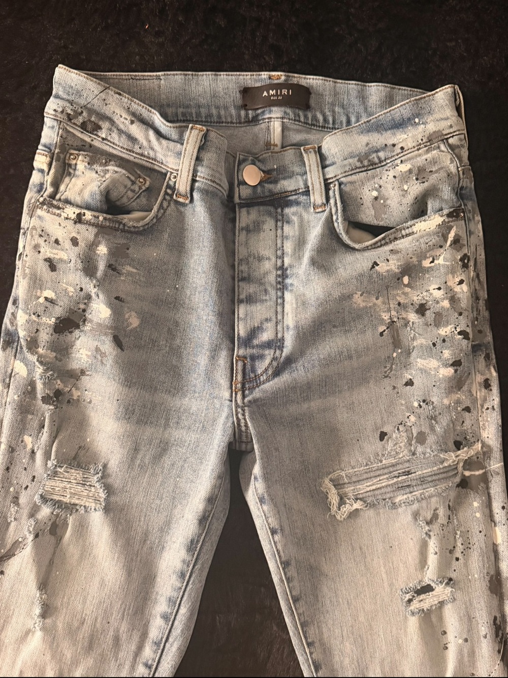 AMIRI MX1 Paint Splatter Distressed Skinny Jeans Light Wash Denim Size 30 - Picture 4 of 4